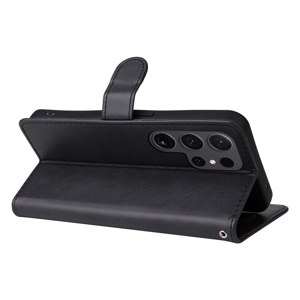 For Samsung Galaxy S24 Ultra Case Solid Color Leather Mobile Cover Wallet Stand with Strap