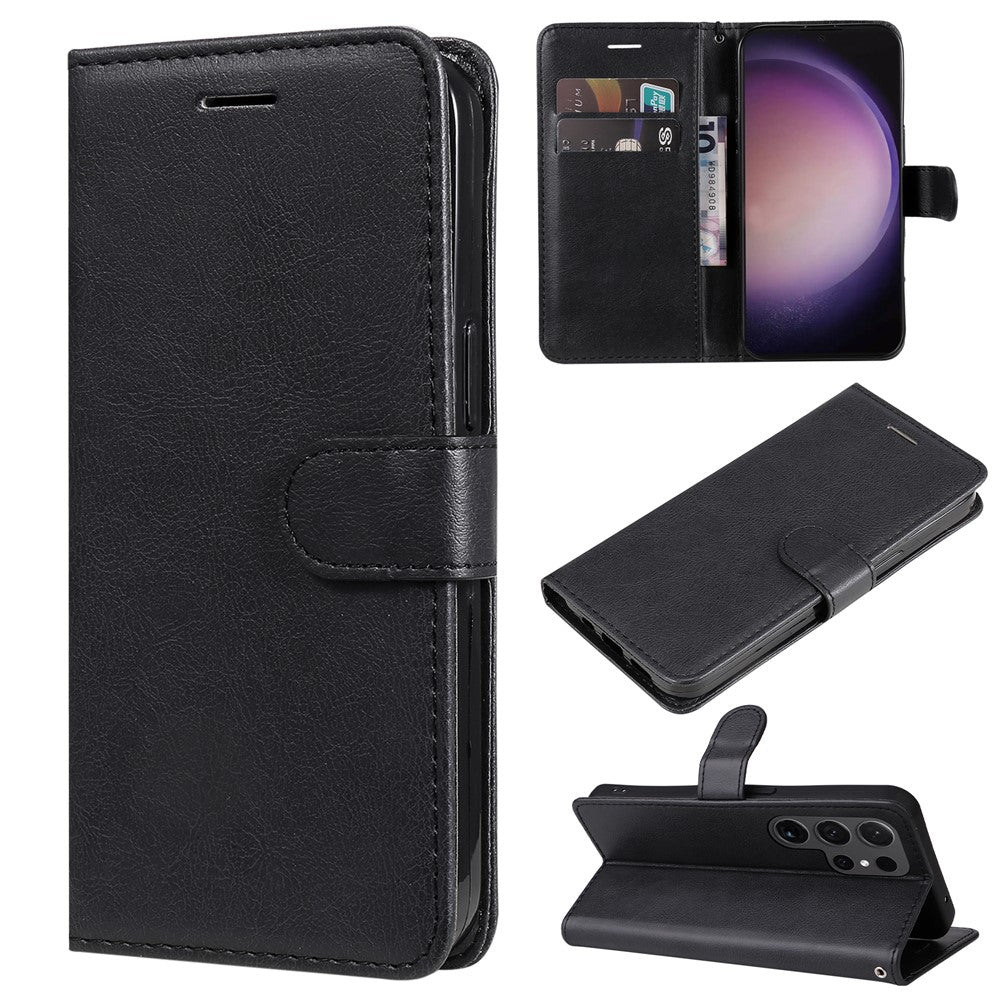 For Samsung Galaxy S24 Ultra Case Solid Color Leather Mobile Cover Wallet Stand with Strap
