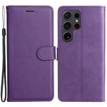 For Samsung Galaxy S24 Ultra Case Solid Color Leather Mobile Cover Wallet Stand with Strap