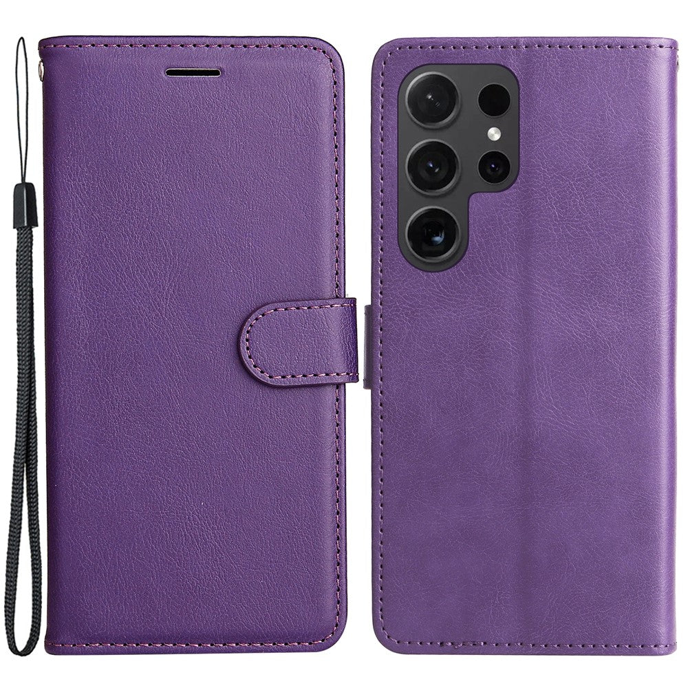 For Samsung Galaxy S24 Ultra Case Solid Color Leather Mobile Cover Wallet Stand with Strap