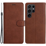 For Samsung Galaxy S24 Ultra Case Solid Color Leather Mobile Cover Wallet Stand with Strap