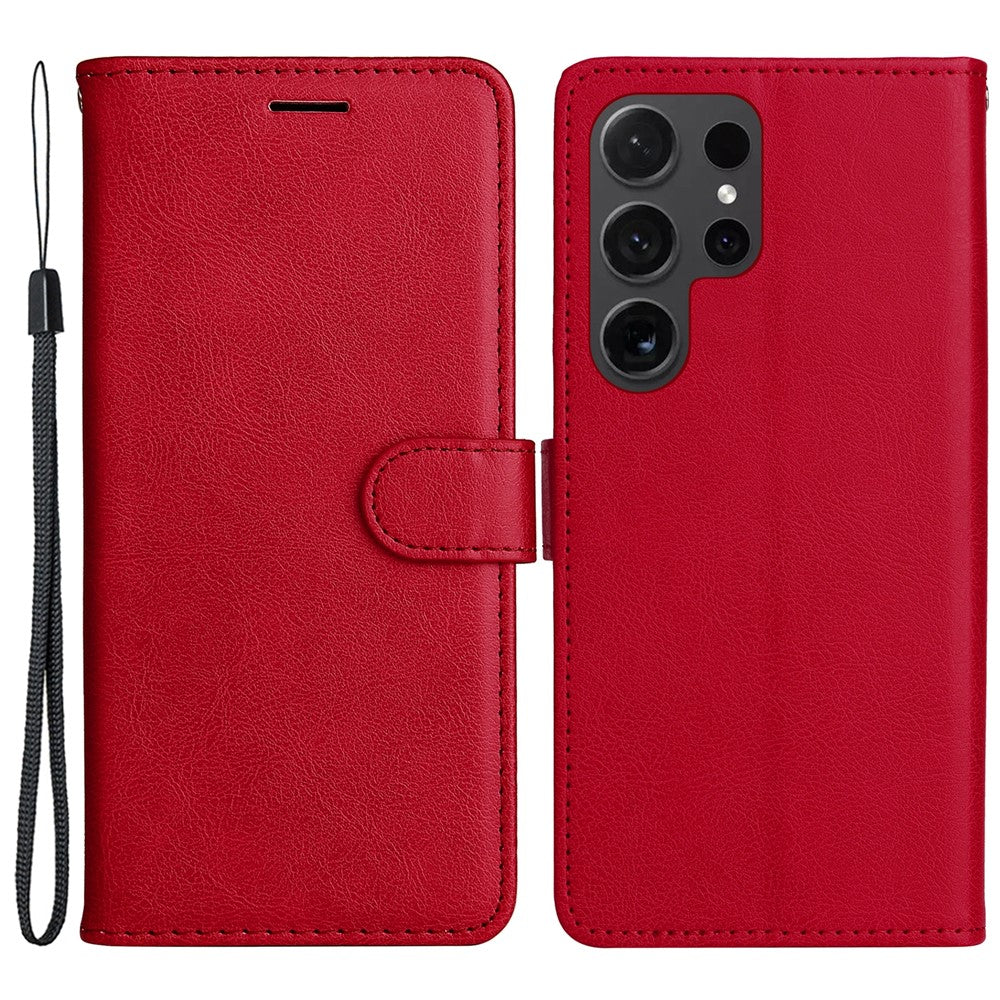 For Samsung Galaxy S24 Ultra Case Solid Color Leather Mobile Cover Wallet Stand with Strap