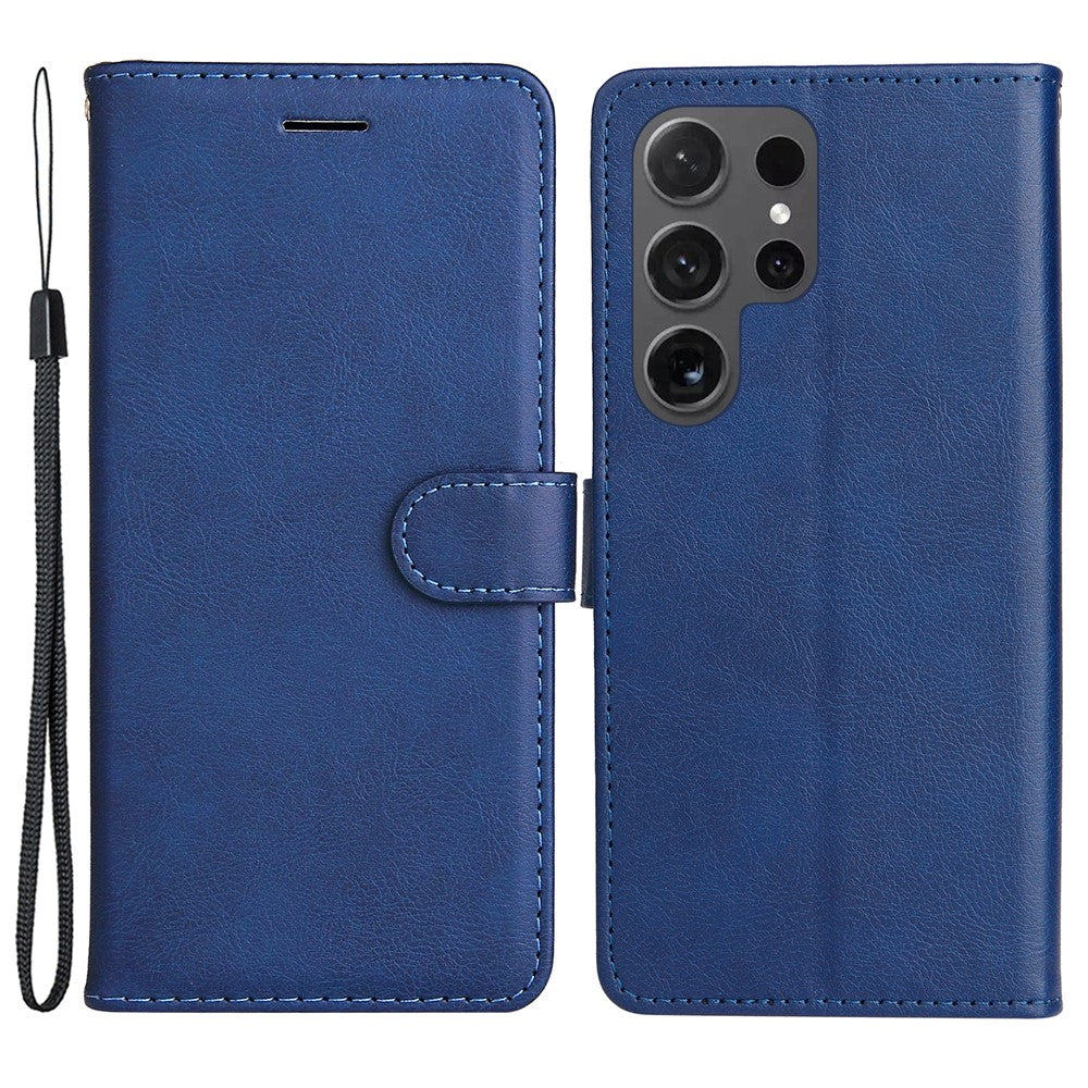 For Samsung Galaxy S24 Ultra Case Solid Color Leather Mobile Cover Wallet Stand with Strap