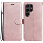 For Samsung Galaxy S24 Ultra Case Solid Color Leather Mobile Cover Wallet Stand with Strap
