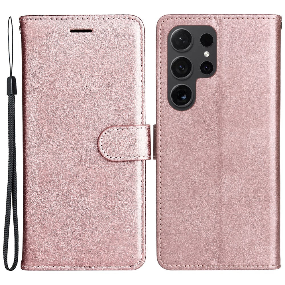 For Samsung Galaxy S24 Ultra Case Solid Color Leather Mobile Cover Wallet Stand with Strap