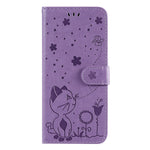 For Samsung Galaxy S25 / S24 Leather Case Cat Bee Pattern Phone Cover Wallet Stand with Strap