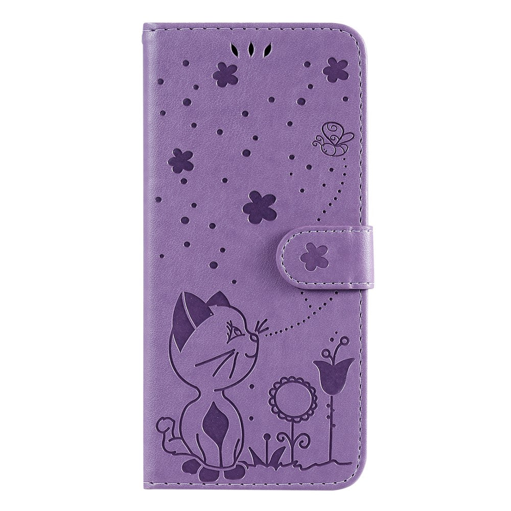 For Samsung Galaxy S25 / S24 Leather Case Cat Bee Pattern Phone Cover Wallet Stand with Strap