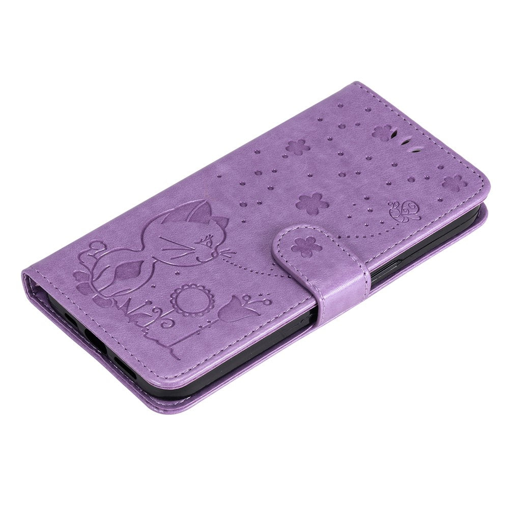 For Samsung Galaxy S25 / S24 Leather Case Cat Bee Pattern Phone Cover Wallet Stand with Strap