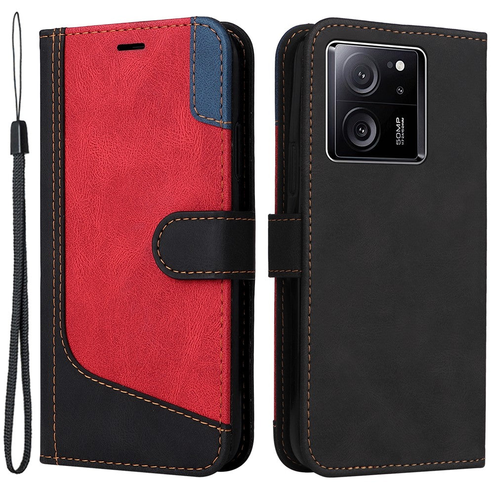 For Xiaomi 13T Pro / 13T / Redmi K60 Ultra Case Three-color Splicing Leather Wallet Cover Stand Phone Shell with Strap