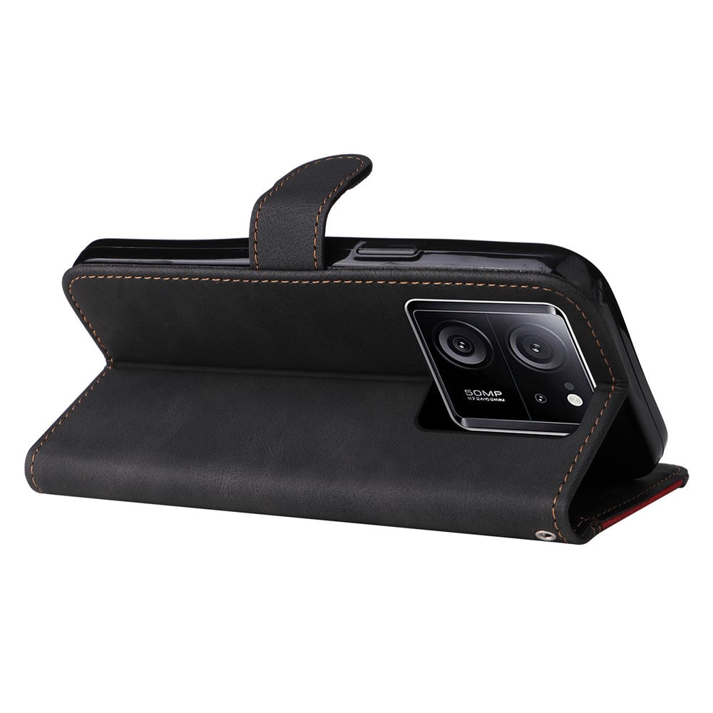 For Xiaomi 13T Pro / 13T / Redmi K60 Ultra Case Three-color Splicing Leather Wallet Cover Stand Phone Shell with Strap
