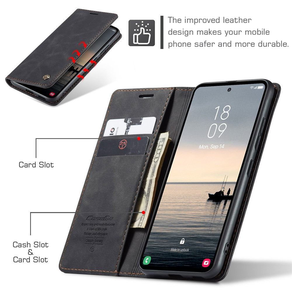 CASEME 013-serien för Samsung Galaxy S23 FE-skal i PU-läder, stativ, folio-fodral