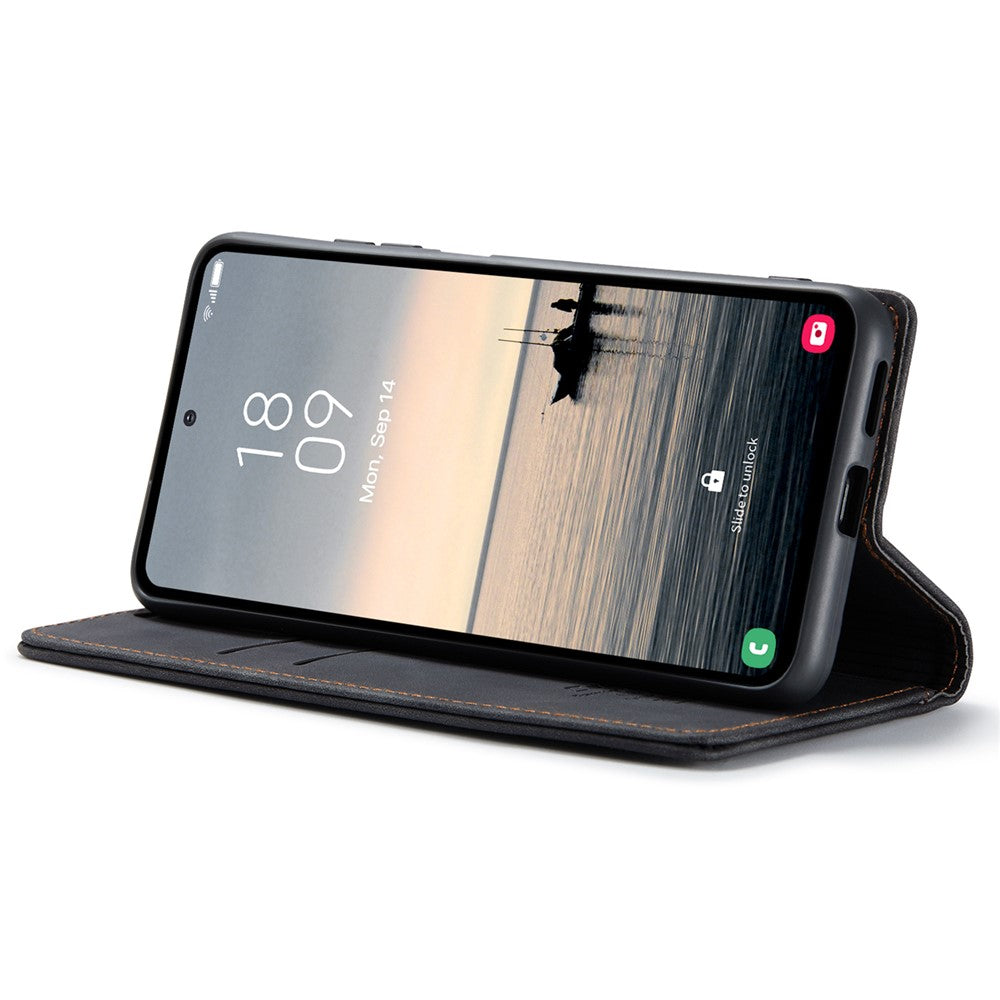 CASEME 013-serien för Samsung Galaxy S23 FE-skal i PU-läder, stativ, folio-fodral