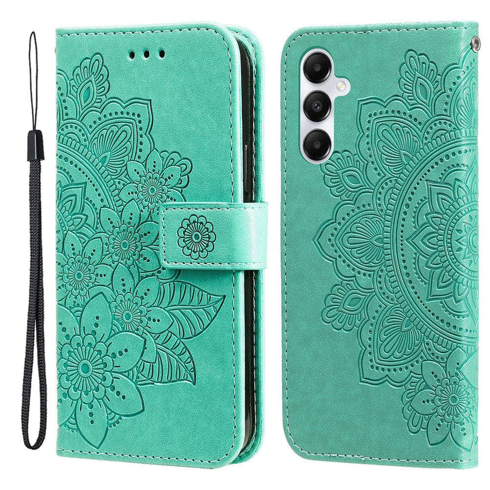 Samsung Galaxy A05s 4G-skal med blommönster i PU-läder, plånboksfodral med stativ
