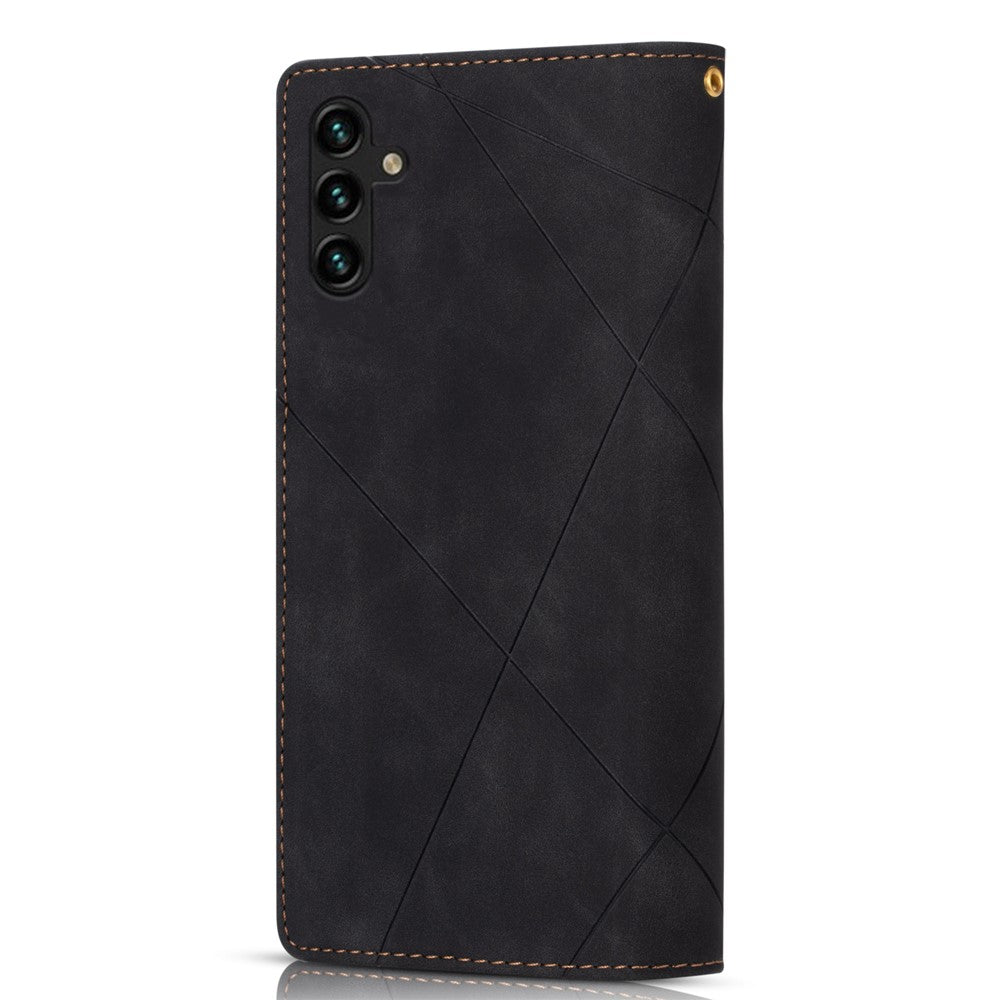Til Samsung Galaxy A15 4G Cover, Linjer Præget Læderpung Telefoncover