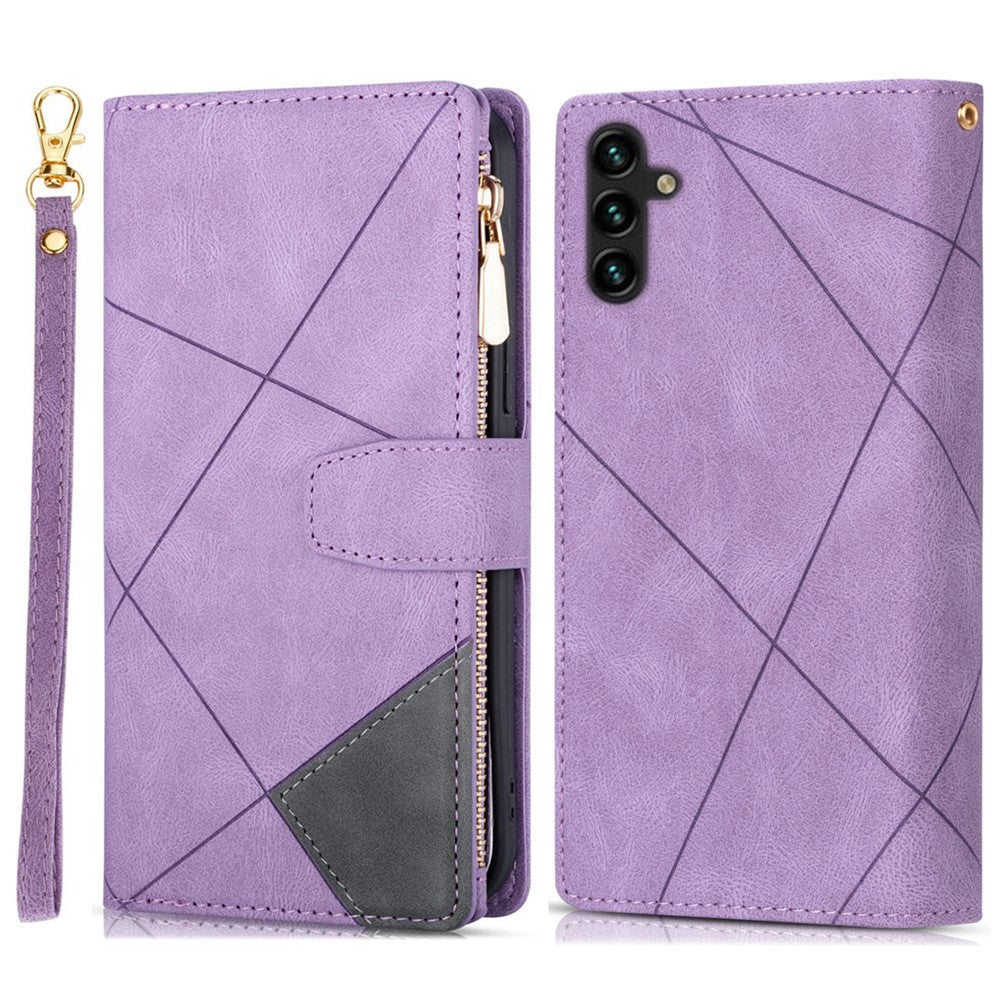 Til Samsung Galaxy A15 4G Cover, Linjer Præget Læderpung Telefoncover