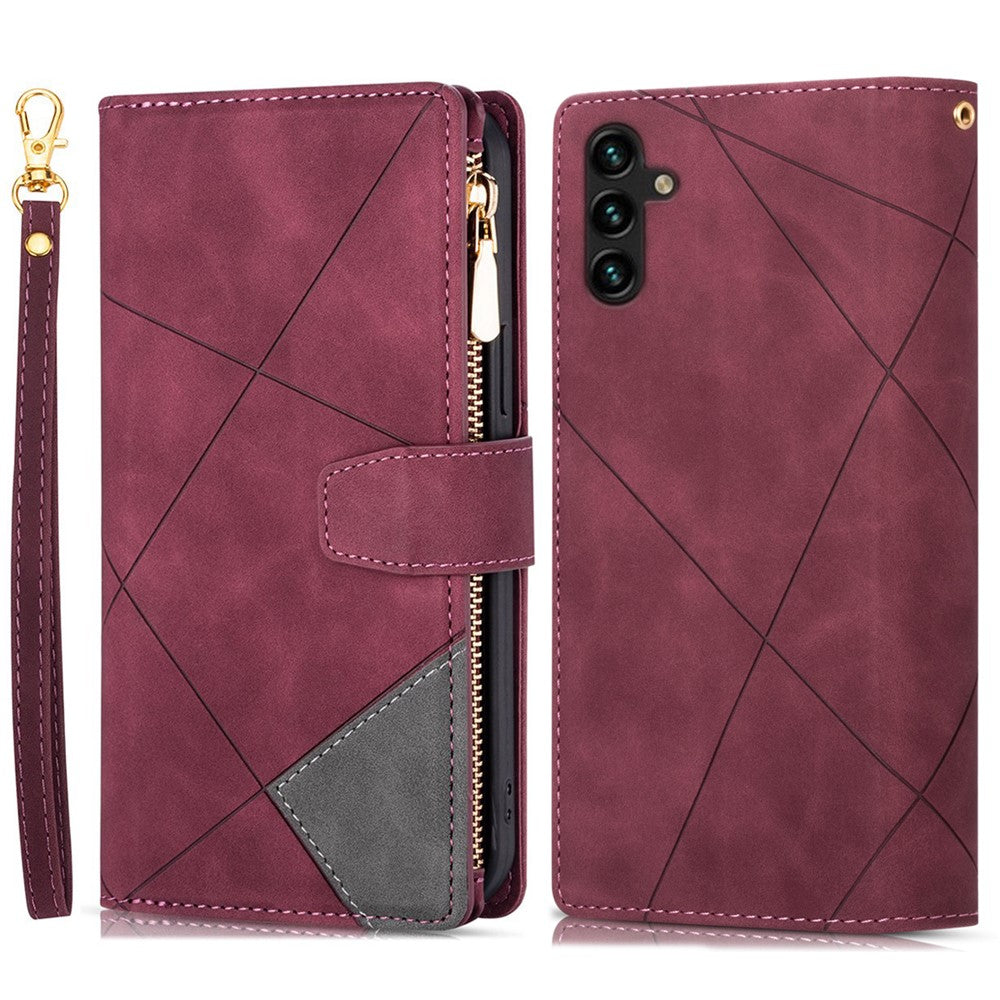 Til Samsung Galaxy A15 4G Cover, Linjer Præget Læderpung Telefoncover