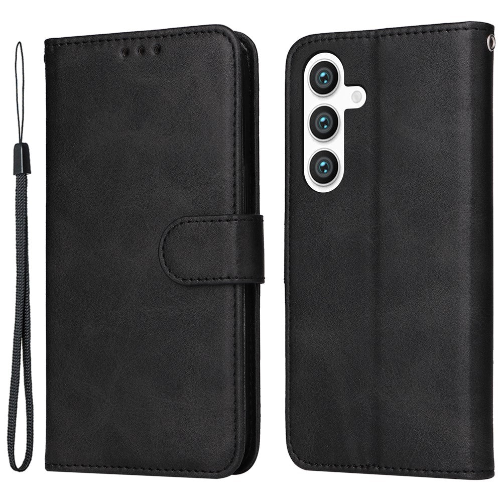 For Samsung Galaxy S24 Case PU Leather Calf Texture Stand Folio Phone Cover