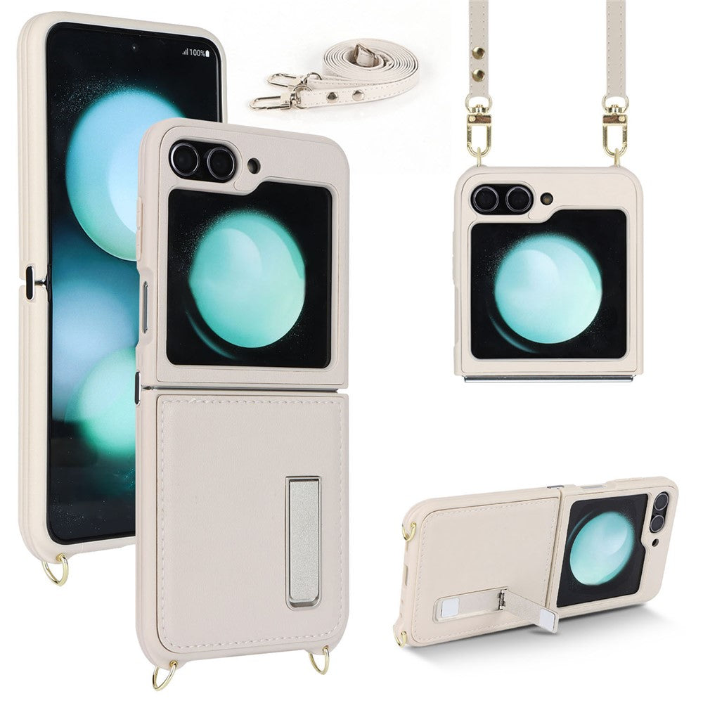 For Samsung Galaxy Z Flip5 5G Case R20 Texture Leather + PC Kickstand Cover