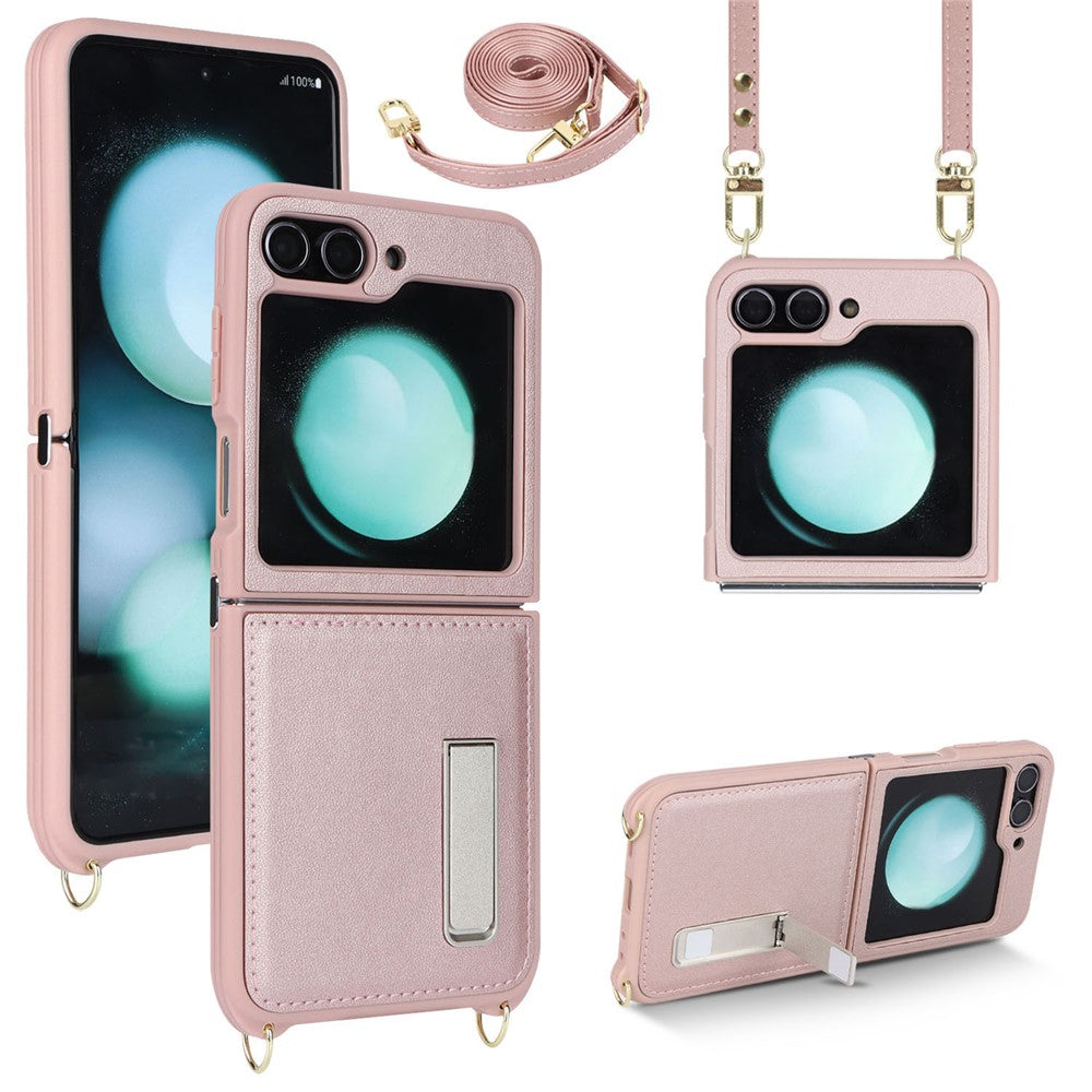 For Samsung Galaxy Z Flip5 5G Case R20 Texture Leather + PC Kickstand Cover