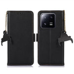 For Xiaomi 14 Case RFID Blocking Wallet Genuine Cow Leather Cover