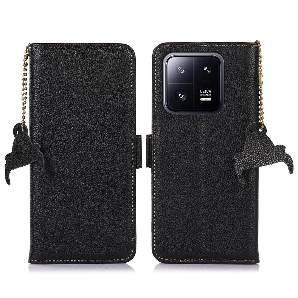 For Xiaomi 14 Case RFID Blocking Wallet Genuine Cow Leather Cover