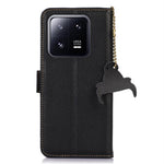 For Xiaomi 14 Case RFID Blocking Wallet Genuine Cow Leather Cover