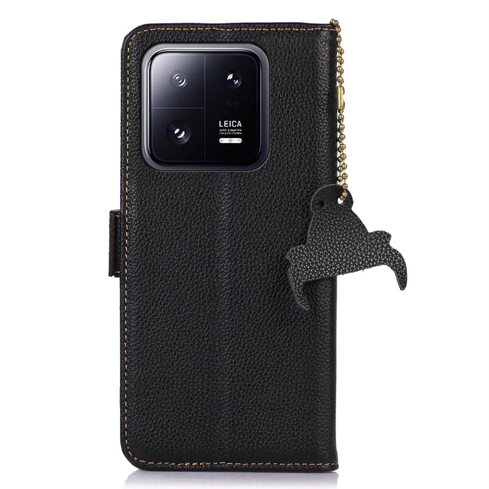 For Xiaomi 14 Case RFID Blocking Wallet Genuine Cow Leather Cover