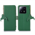 For Xiaomi 14 Case RFID Blocking Wallet Genuine Cow Leather Cover