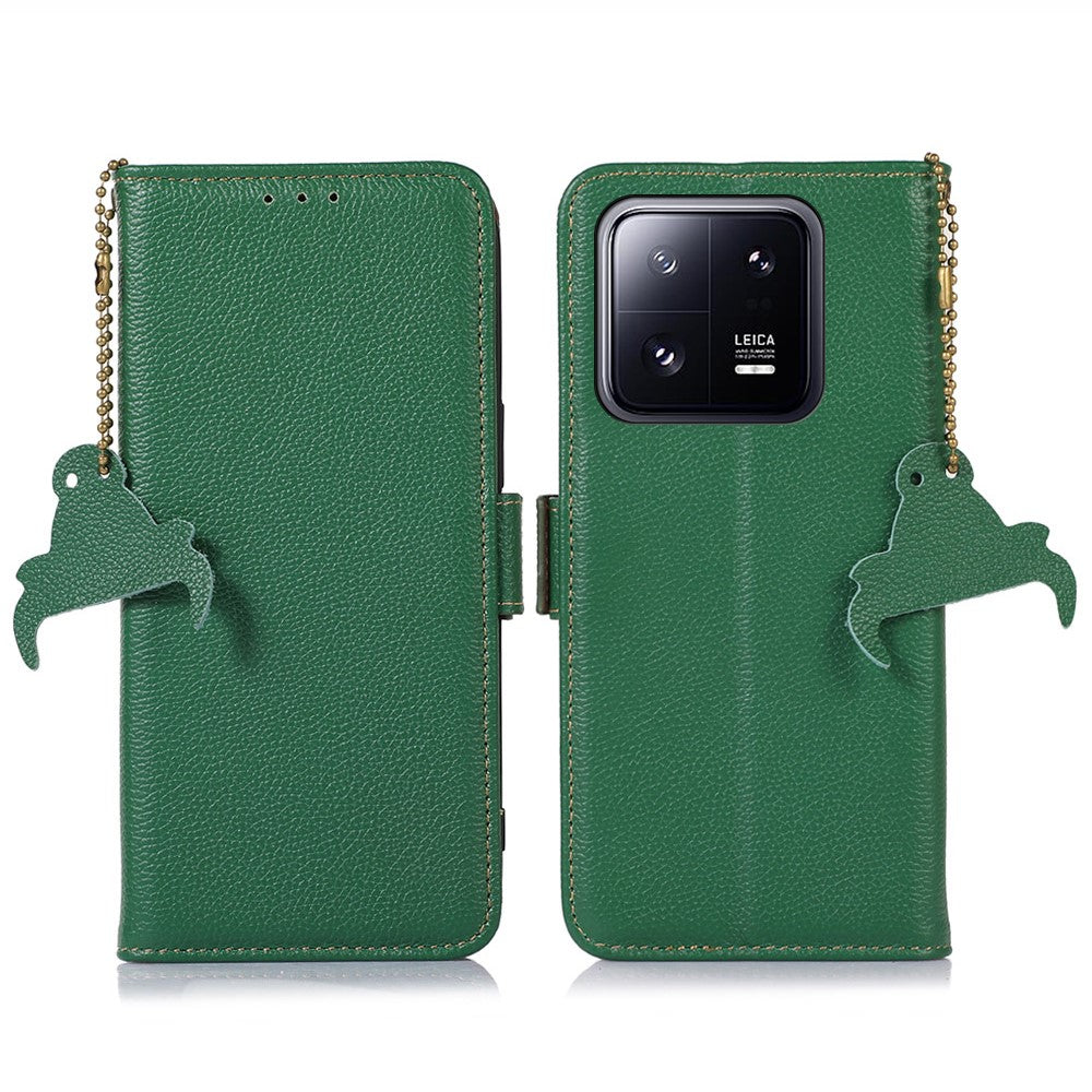 For Xiaomi 14 Case RFID Blocking Wallet Genuine Cow Leather Cover