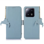 For Xiaomi 14 Case RFID Blocking Wallet Genuine Cow Leather Cover
