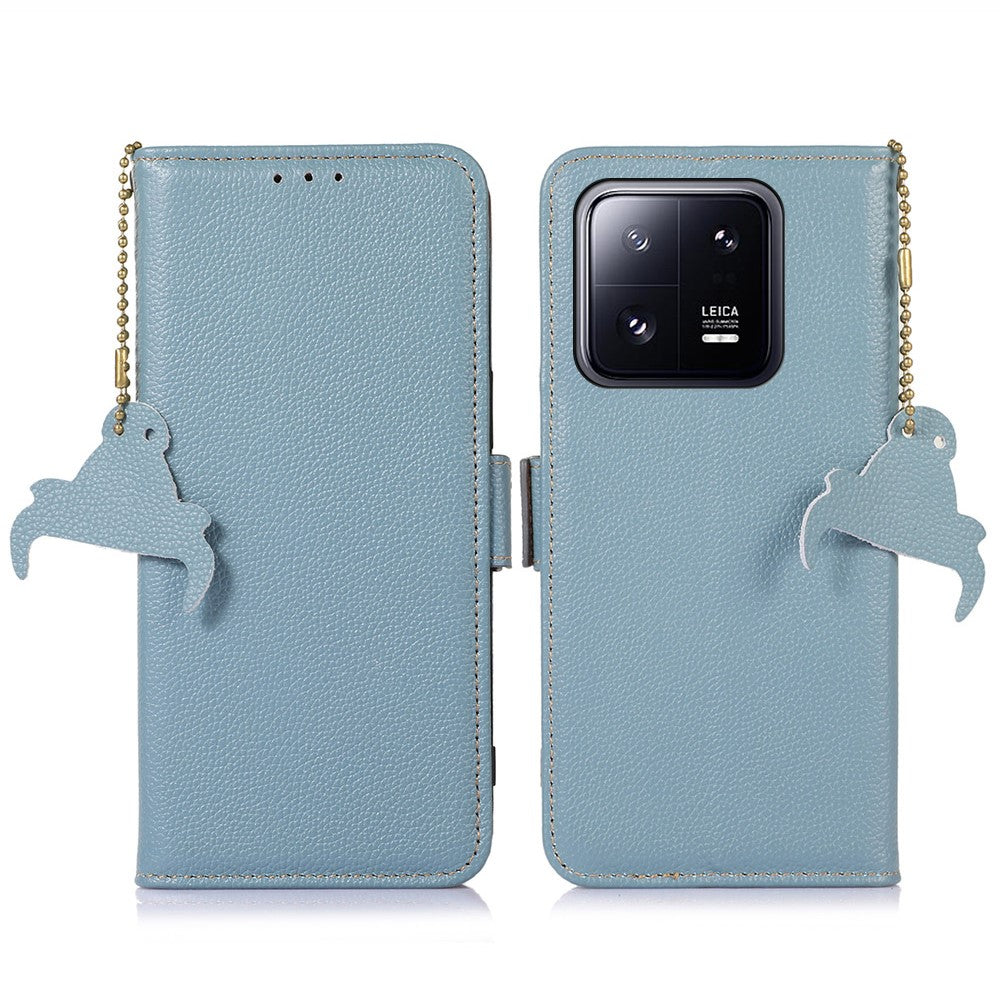 For Xiaomi 14 Case RFID Blocking Wallet Genuine Cow Leather Cover