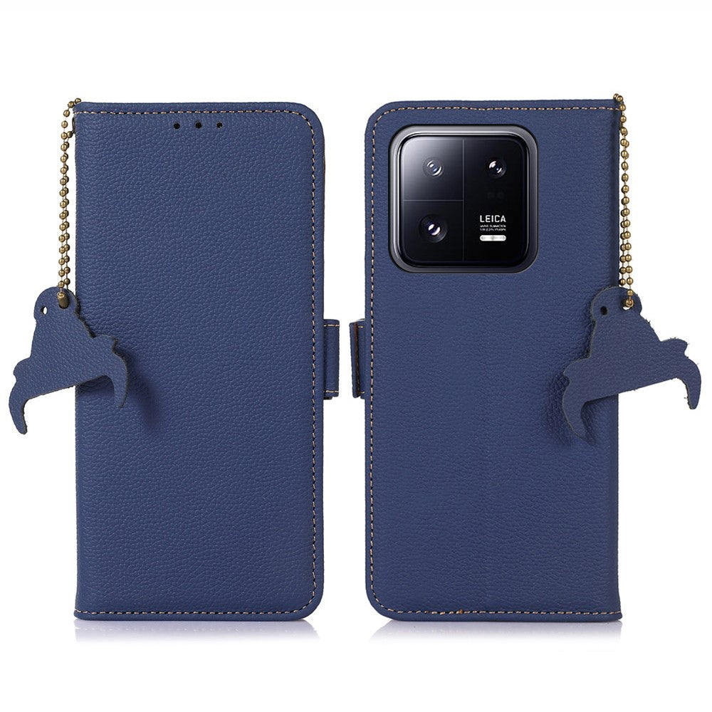 For Xiaomi 14 Case RFID Blocking Wallet Genuine Cow Leather Cover