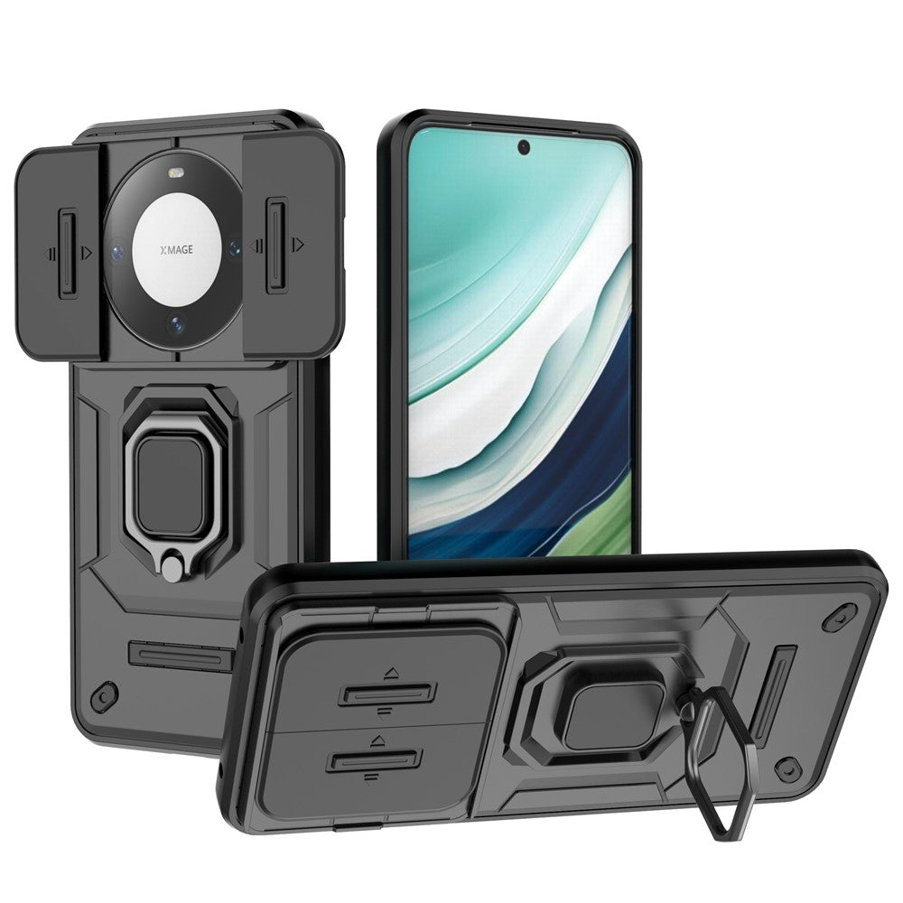 For Huawei Mate 60 Case Kickstand Shockproof Phone Cover with Slide Lens Guard