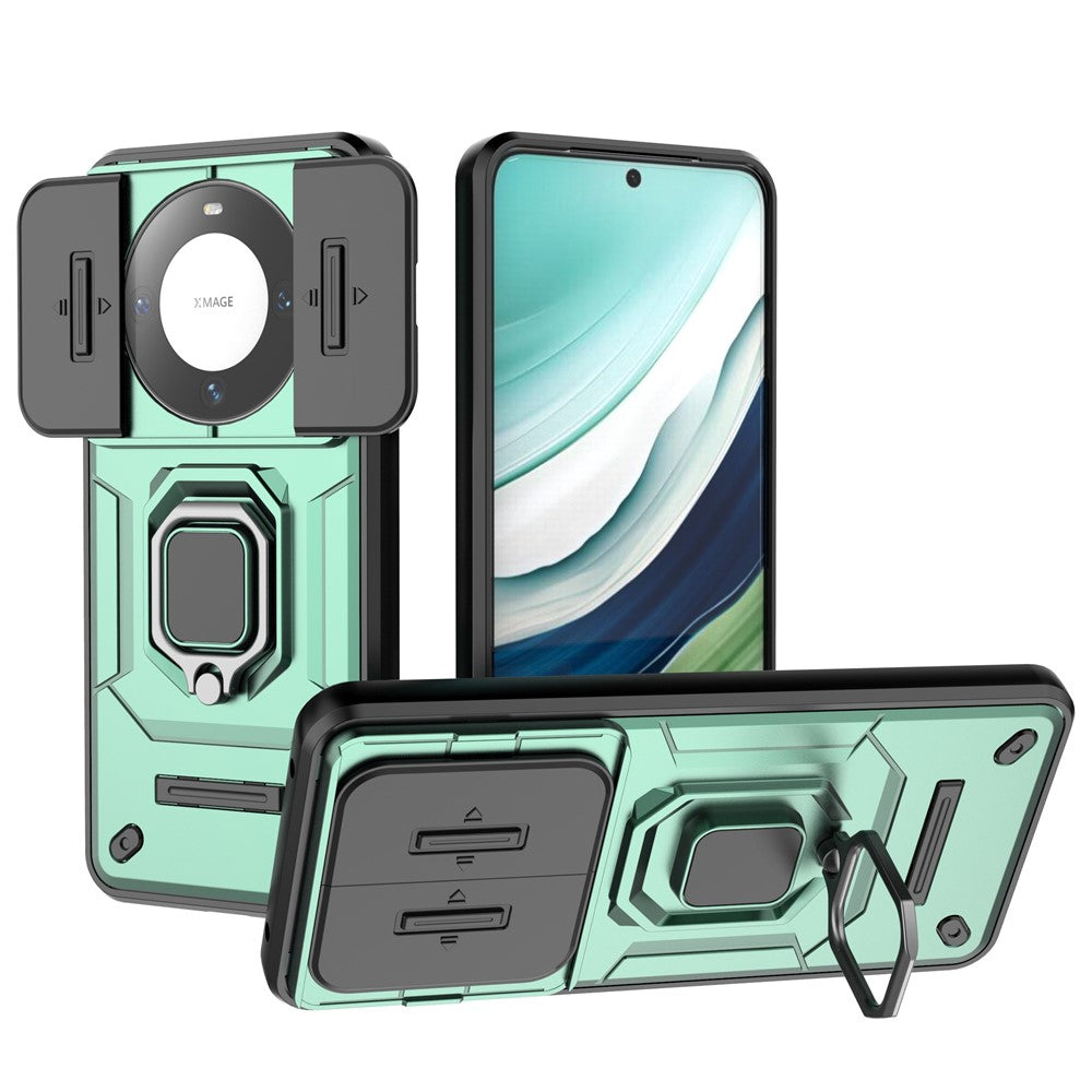 For Huawei Mate 60 Case Kickstand Shockproof Phone Cover with Slide Lens Guard