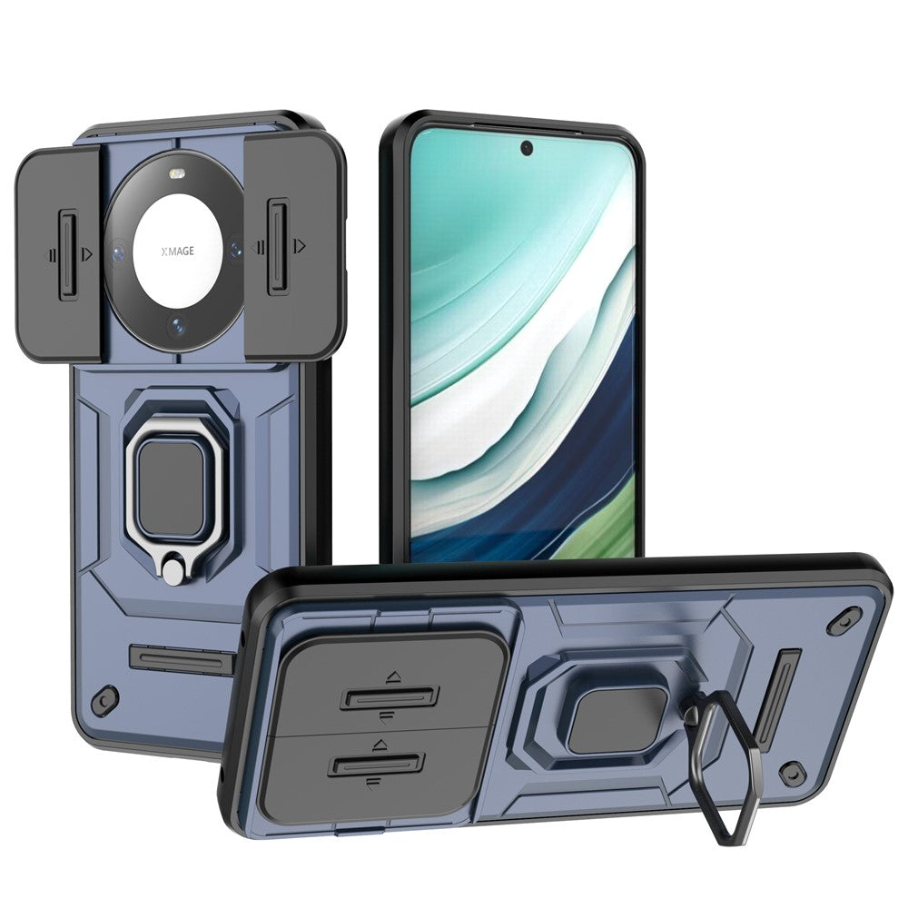 For Huawei Mate 60 Case Kickstand Shockproof Phone Cover with Slide Lens Guard