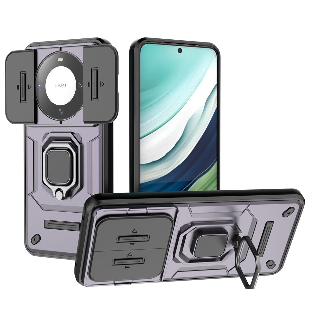 For Huawei Mate 60 Case Kickstand Shockproof Phone Cover with Slide Lens Guard