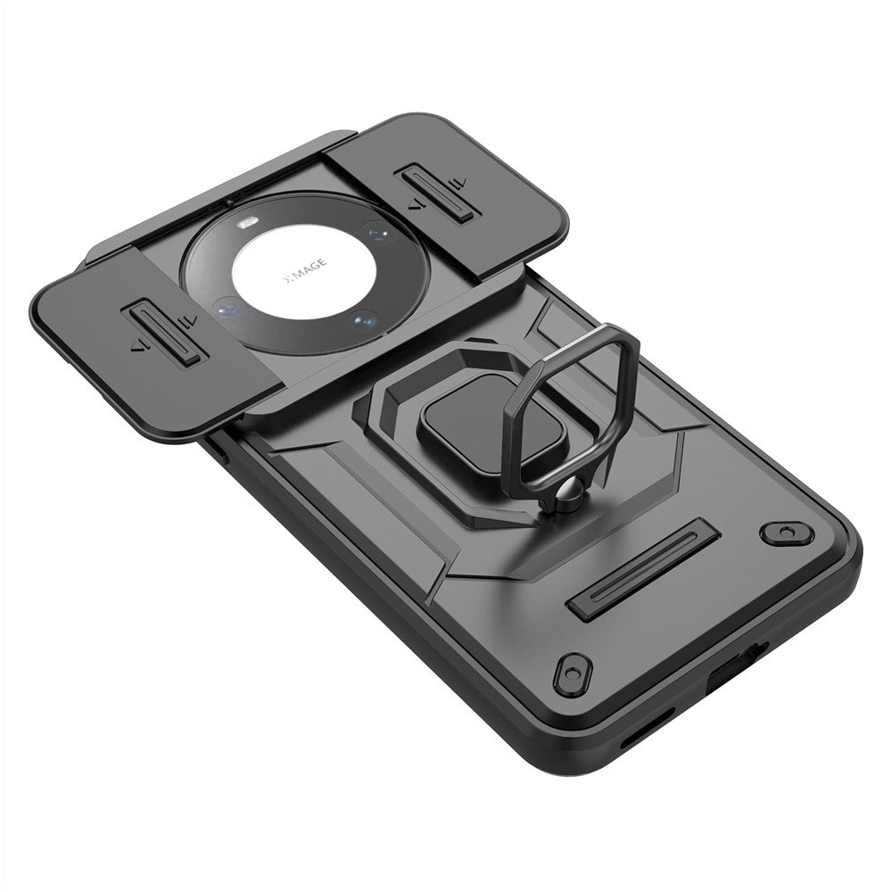 For Huawei Mate 60 Pro Case Kickstand Shockproof Phone Cover with Slide Lens Guard