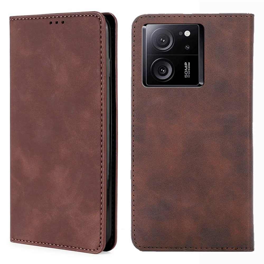 Xiaomi Redmi K60 Ultra / 13T / 13T Pro-skal Magnetiskt, självabsorberande, hudvänligt fällbart PU-läderfodral med korthållare