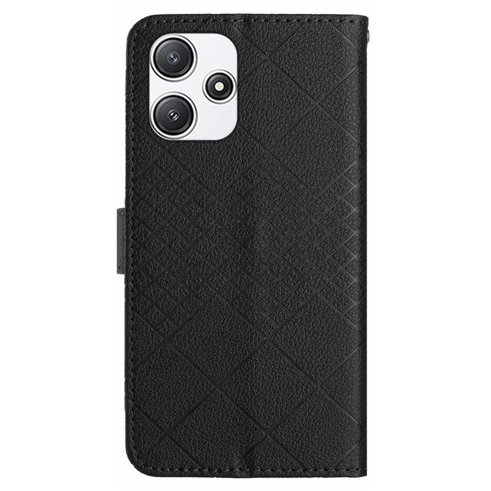 HT06 För Xiaomi Redmi 12 4G / 5G (Global) / Poco M6 Pro 5G Skal Rombiskt Präglat Läderfodral