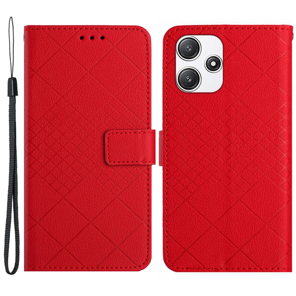 HT06 För Xiaomi Redmi 12 4G / 5G (Global) / Poco M6 Pro 5G Skal Rombiskt Präglat Läderfodral