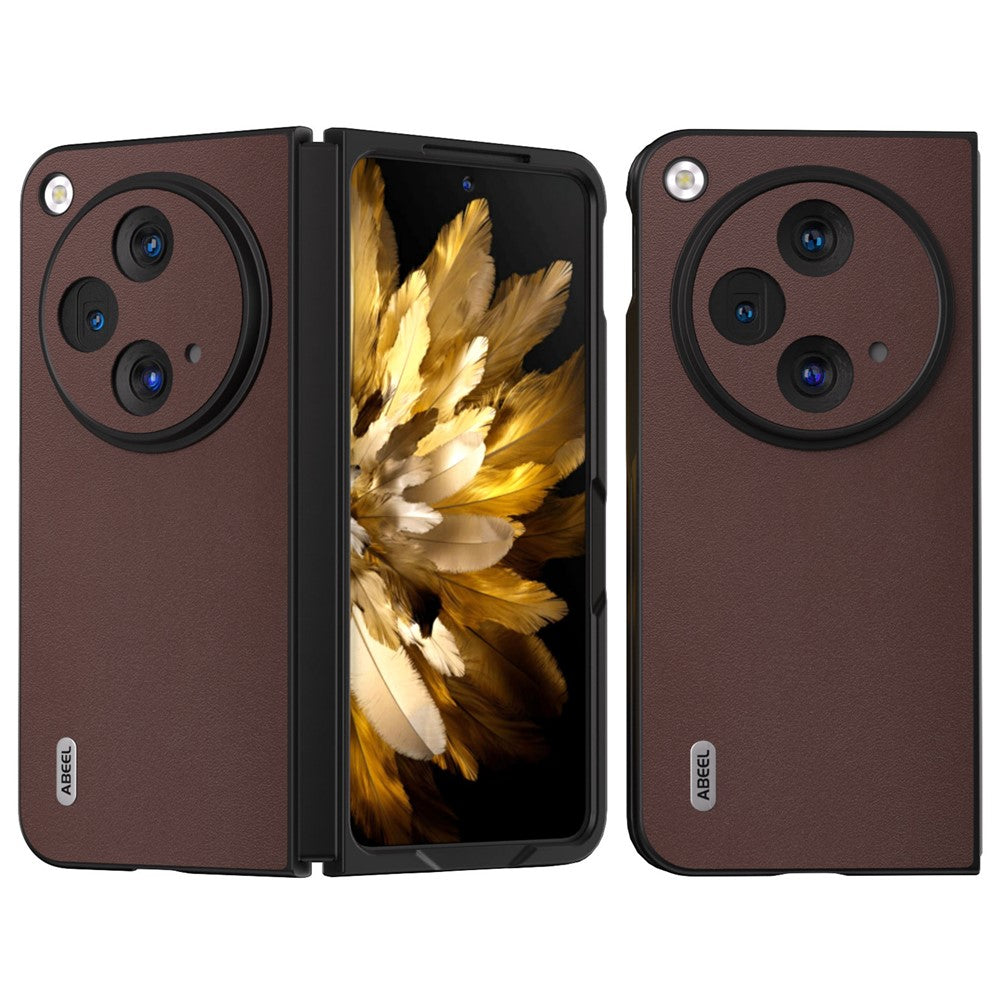 ABEEL For OnePlus Open Case Genuine Cow Leather+PC Protective Phone Cover