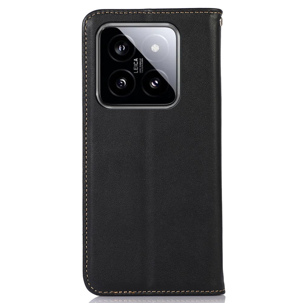 KHAZNEH For Xiaomi 14 Case Genuine Cow Leather Stand Magnetic Closure Phone Cover