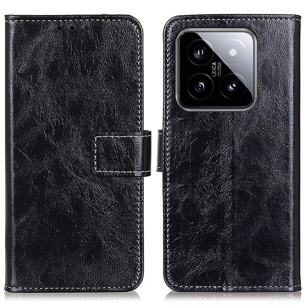 Xiaomi 14 Pro-skal i PU-läder med Crazy Horse-textur och plånboksfodral
