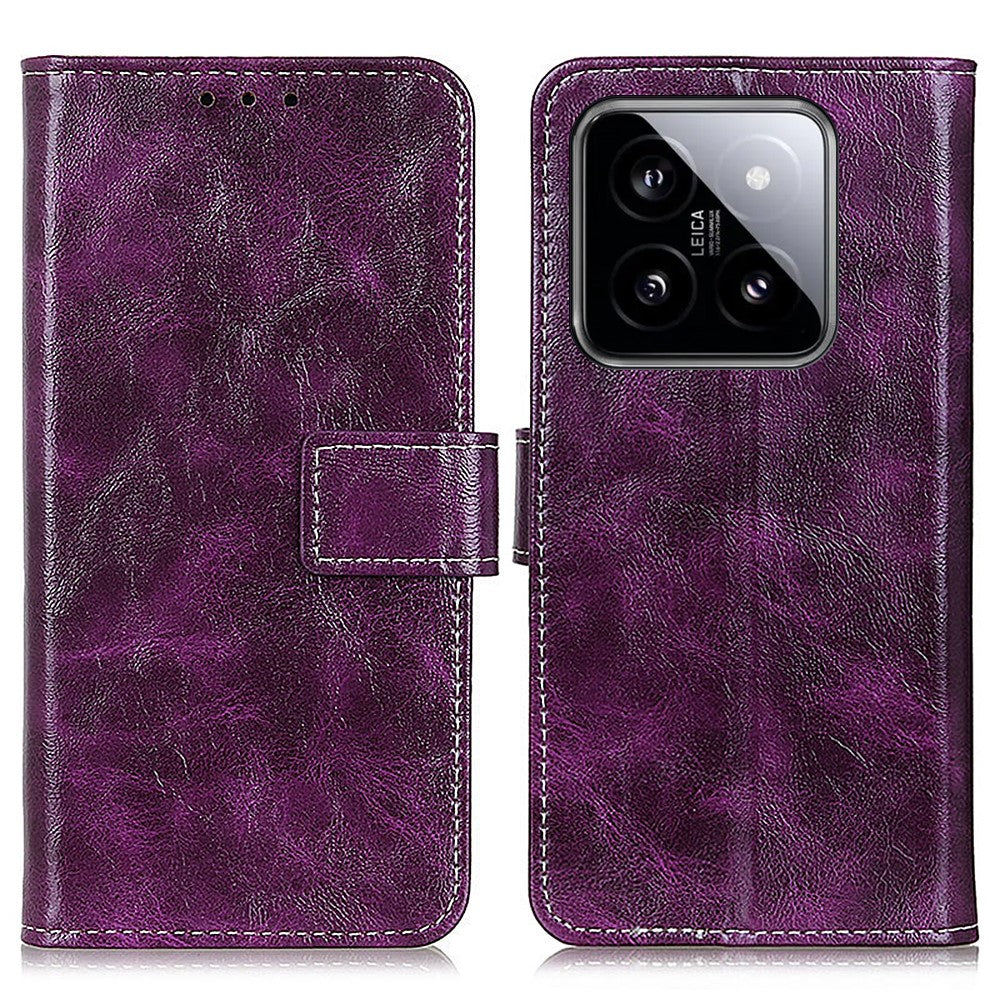 Xiaomi 14 Pro-skal i PU-läder med Crazy Horse-textur och plånboksfodral