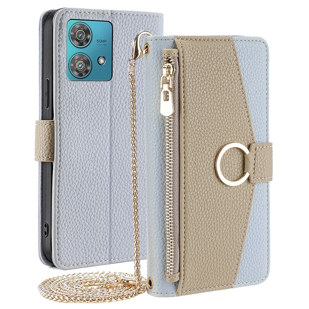 Til Motorola Edge 40 Neo 5G cover PU-læder makeup-spejlcover med crossbody-rem