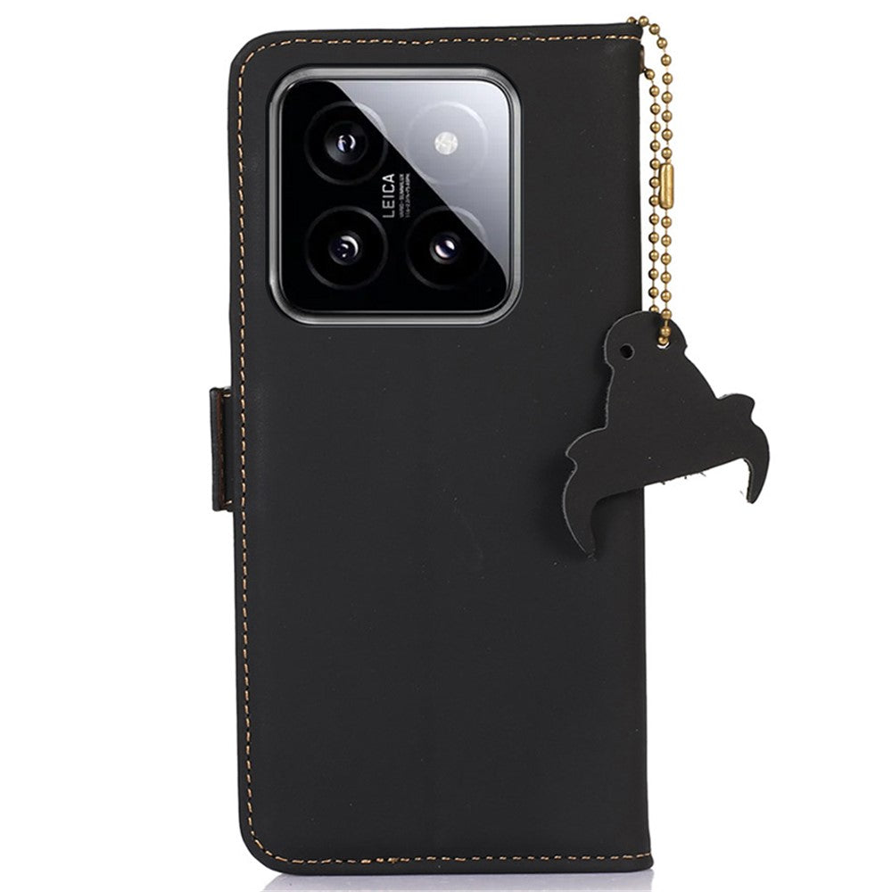 For Xiaomi 14 Pro Case RFID Blocking Wallet Silky Genuine Cow Leather Cover