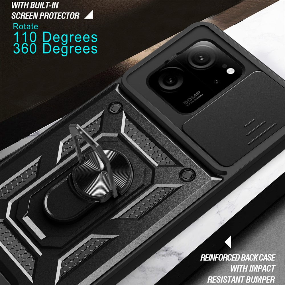 Xiaomi Redmi K60 Ultra / 13T / 13T Pro-skal PC+TPU Stativ mobilskal + Skjutbart Linsskydd