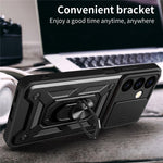 For Samsung Galaxy S24+ Case PC+TPU Kickstand Slide Lens Lid Mobile Phone Cover