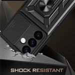 For Samsung Galaxy S24+ Case PC+TPU Kickstand Slide Lens Lid Mobile Phone Cover