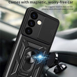 For Samsung Galaxy S24+ Case PC+TPU Kickstand Slide Lens Lid Mobile Phone Cover
